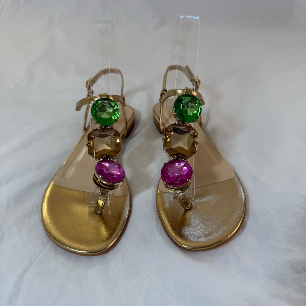 Kate Spade Faith Gold Sandals with Multicolor Gem Accents - Picture 5 of 7